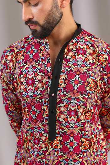 Buy Rabani & Rakha Black Georgette, Cotton Embroidery Resham Floral Kurta With Pant Buy_Rabani & Rakha_Black Georgette, Cotton Embroidery Resham Floral Kurta With Pant