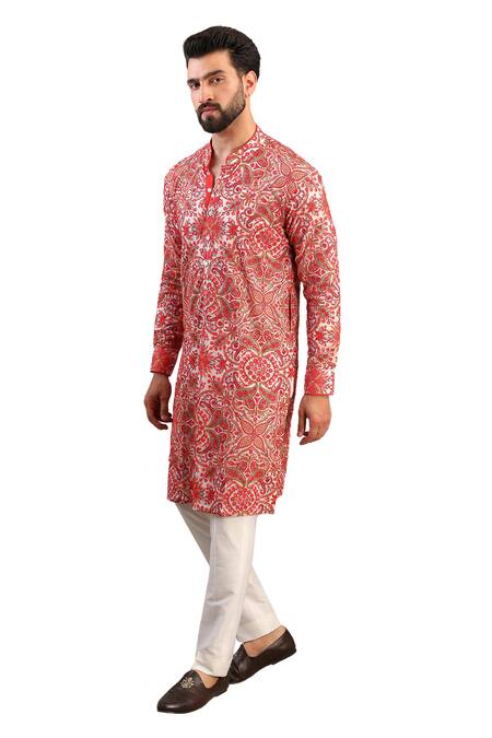Buy_Rabani & Rakha_Ivory Georgette, Cotton, Silk Sequins, Resham Paisley Kurta With Pant _Online_at_Aza_Fashions