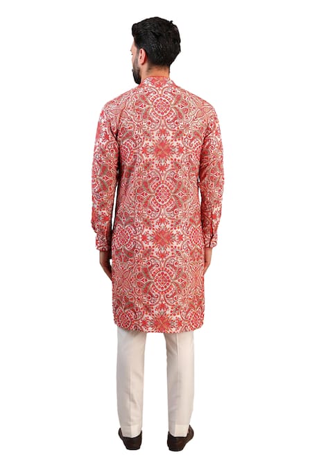 Shop_Rabani & Rakha_Ivory Georgette, Cotton, Silk Sequins, Resham Paisley Kurta With Pant _Online_at_Aza_Fashions