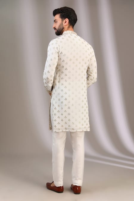 Shop Rabani & Rakha Ivory Georgette, Cotton, Silk Sequins, Embellished Geometric Kurta With Pant at Aza Fashions Shop_Rabani & Rakha_Ivory Georgette, Cotton, Silk Sequins, Embellished Geometric Kurta With Pant _at_Aza_Fashions