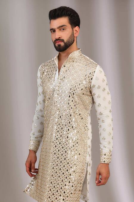 Buy Rabani & Rakha Ivory Georgette, Cotton, Silk Sequins, Embellished Geometric Kurta With Pant Online at Aza Fashions Buy_Rabani & Rakha_Ivory Georgette, Cotton, Silk Sequins, Embellished Geometric Kurta With Pant _Online_at_Aza_Fashions