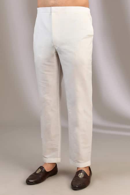 Rabani & Rakha_Blue Silk, Cotton Embroidery Lotus Kurta With Pant _Online_at_Aza_Fashions