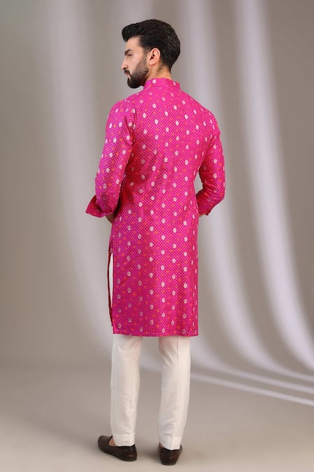 Shop Rabani & Rakha Pink Silk, Cotton Sequins, Zari Embroidered Kurta With Pant at Aza Fashions Shop_Rabani & Rakha_Pink Silk, Cotton Sequins, Zari Embroidered Kurta With Pant _at_Aza_Fashions