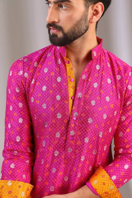 Shop Rabani & Rakha Pink Silk, Cotton Sequins, Zari Embroidered Kurta With Pant Online at Aza Fashions Shop_Rabani & Rakha_Pink Silk, Cotton Sequins, Zari Embroidered Kurta With Pant _Online_at_Aza_Fashions