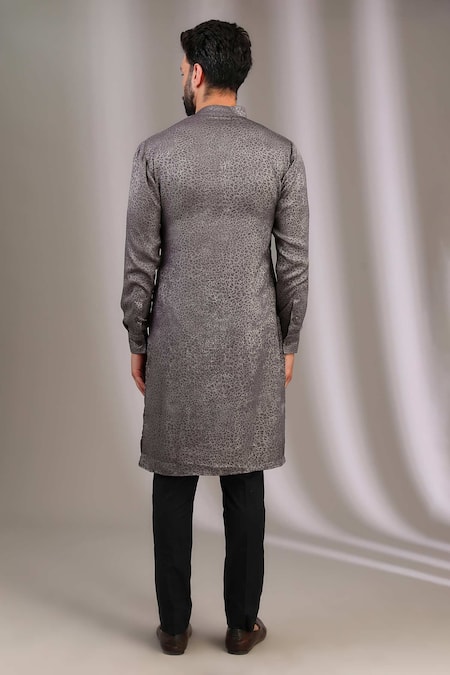 Shop Rabani & Rakha Grey Silk, Cotton Animal Print Kurta With Pant at Aza Fashions Shop_Rabani & Rakha_Grey Silk, Cotton Animal Print Kurta With Pant _at_Aza_Fashions