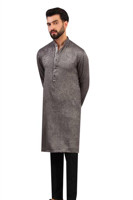 Buy Rabani & Rakha Grey Silk, Cotton Animal Print Kurta With Pant Online at Aza Fashions Buy_Rabani & Rakha_Grey Silk, Cotton Animal Print Kurta With Pant _Online_at_Aza_Fashions