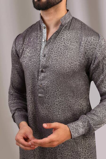 Buy Rabani & Rakha Grey Silk, Cotton Animal Print Kurta With Pant Buy_Rabani & Rakha_Grey Silk, Cotton Animal Print Kurta With Pant