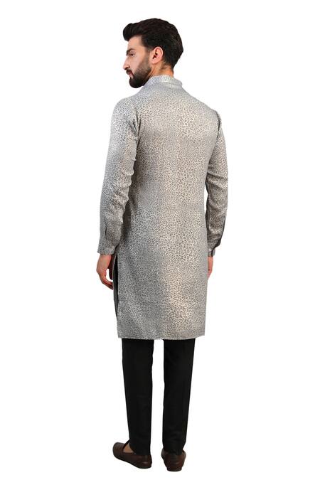 Shop_Rabani & Rakha_Silver Georgette, Cotton, Silk Animal Print Pattern Kurta With Pant _Online_at_Aza_Fashions
