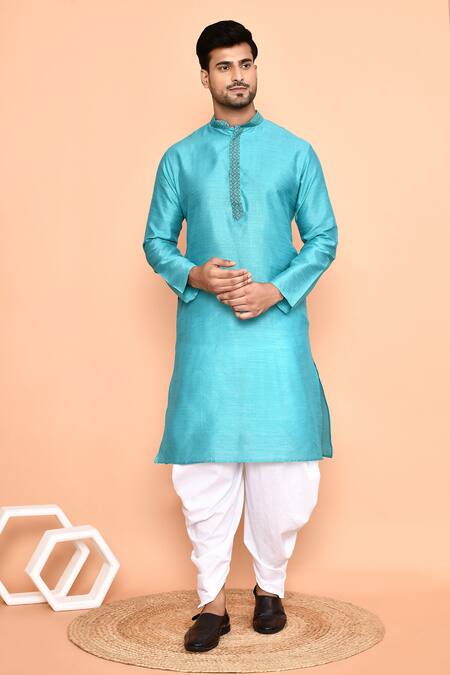 Shop_Arihant Rai Sinha_Blue Cotton Embroidery Abstract Geometric Kurta With Patiyala