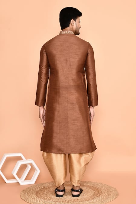 Shop Arihant Rai Sinha Brown Denim, Silk Embroidery Floral Butti Kurta With Patiyala at Aza Fashions Shop_Arihant Rai Sinha_Brown Denim, Silk Embroidery Floral Butti Kurta With Patiyala_at_Aza_Fashions