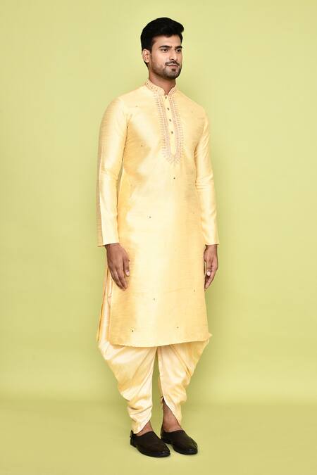 Arihant Rai Sinha_Yellow Silk Mirrors, Embroidery Work Kurta Placket With Patiyala _at_Aza_Fashions