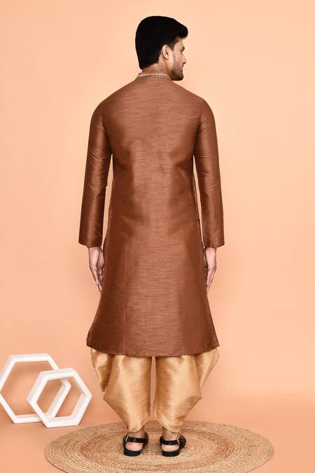 Shop Arihant Rai Sinha Brown Silk Mirrors, Embroidery Neck Kurta With Patiyala at Aza Fashions Shop_Arihant Rai Sinha_Brown Silk Mirrors, Embroidery Neck Kurta With Patiyala_at_Aza_Fashions