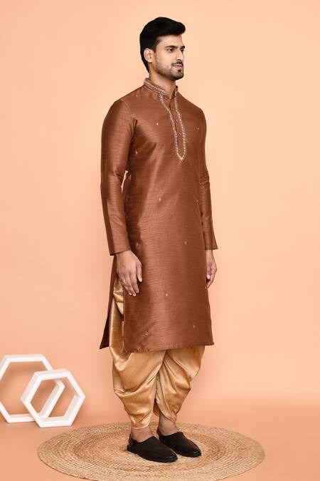 Arihant Rai Sinha Brown Silk Mirrors, Embroidery Neck Kurta With Patiyala at Aza Fashions Arihant Rai Sinha_Brown Silk Mirrors, Embroidery Neck Kurta With Patiyala_at_Aza_Fashions