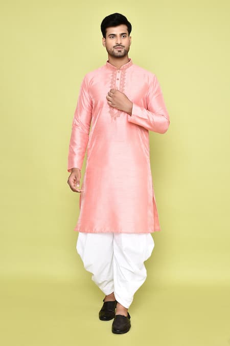 Buy_Arihant Rai Sinha_Pink Silk, Cotton Embroidery Floral Butti Neck Kurta With Patiyala 