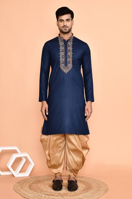 Arihant Rai Sinha Blue Cotton Embroidery Kurta With Patiyala Online at Aza Fashions Arihant Rai Sinha_Blue Cotton Embroidery Kurta With Patiyala _Online_at_Aza_Fashions