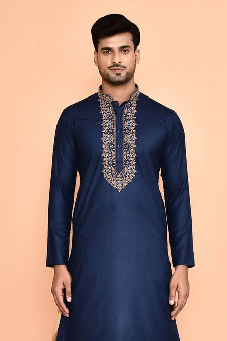 Buy Arihant Rai Sinha Blue Cotton Embroidery Kurta With Patiyala Online at Aza Fashions Buy_Arihant Rai Sinha_Blue Cotton Embroidery Kurta With Patiyala _Online_at_Aza_Fashions