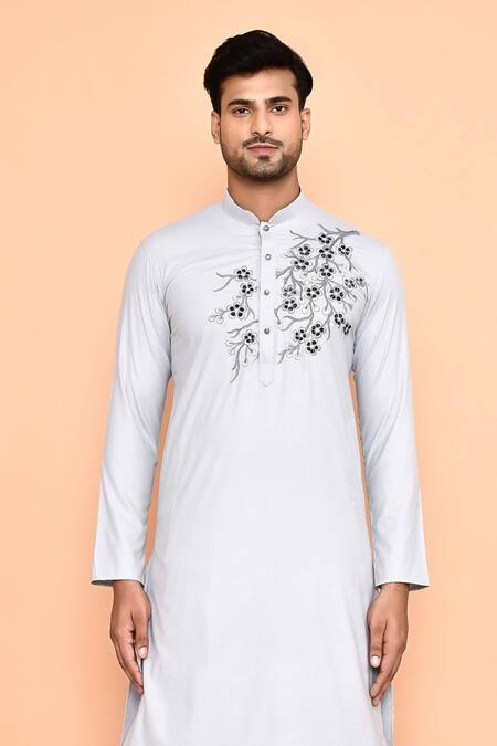 Shop Arihant Rai Sinha Grey Cotton Sequins, Embroidery Kurta With Patiyala Online at Aza Fashions Shop_Arihant Rai Sinha_Grey Cotton Sequins, Embroidery Kurta With Patiyala _Online_at_Aza_Fashions