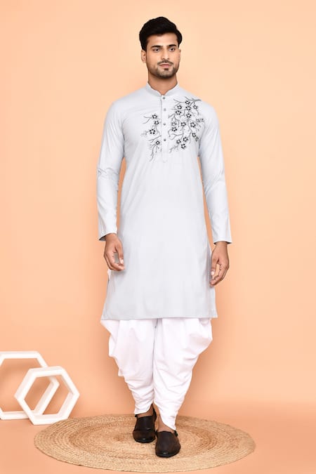 Shop Arihant Rai Sinha Grey Cotton Sequins, Embroidery Kurta With Patiyala Shop_Arihant Rai Sinha_Grey Cotton Sequins, Embroidery Kurta With Patiyala