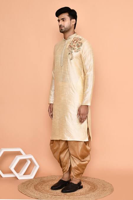 Arihant Rai Sinha_Beige Denim, Silk Embroidery Botanical Kurta With Patiyala _at_Aza_Fashions