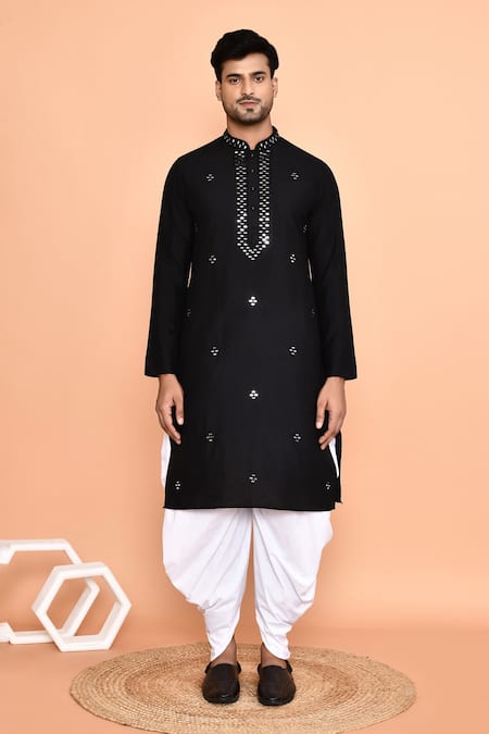 Arihant Rai Sinha_Black Silk, Cotton Mirrors, Embroidery Geometric Kurta With Patiyala _Online_at_Aza_Fashions