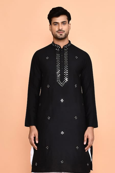 Buy_Arihant Rai Sinha_Black Silk, Cotton Mirrors, Embroidery Geometric Kurta With Patiyala _Online_at_Aza_Fashions