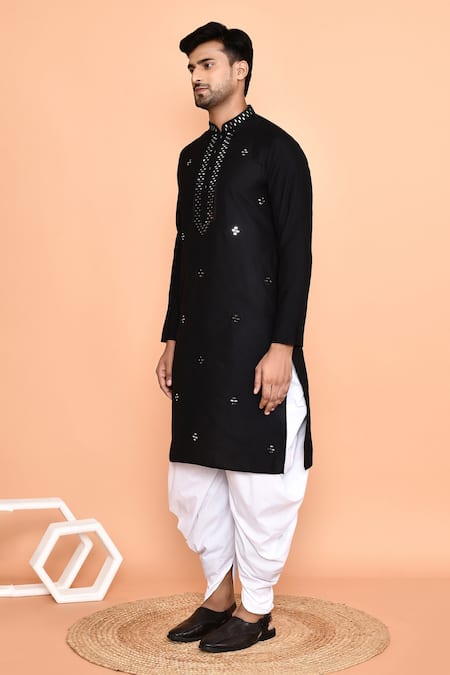 Shop_Arihant Rai Sinha_Black Silk, Cotton Mirrors, Embroidery Geometric Kurta With Patiyala _Online_at_Aza_Fashions