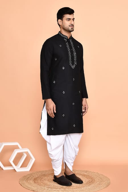 Arihant Rai Sinha_Black Silk, Cotton Mirrors, Embroidery Geometric Kurta With Patiyala _at_Aza_Fashions