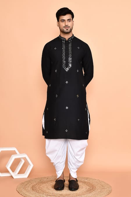 Buy_Arihant Rai Sinha_Black Silk, Cotton Mirrors, Embroidery Geometric Kurta With Patiyala 