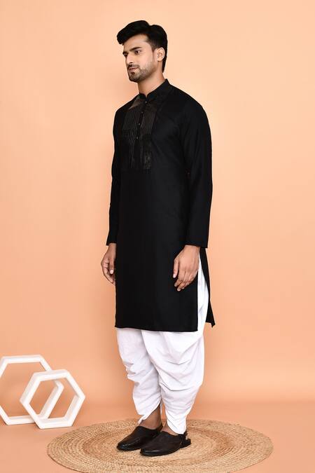 Arihant Rai Sinha_Black Silk, Cotton Embroidery Geometric Kurta With Patiyala_at_Aza_Fashions