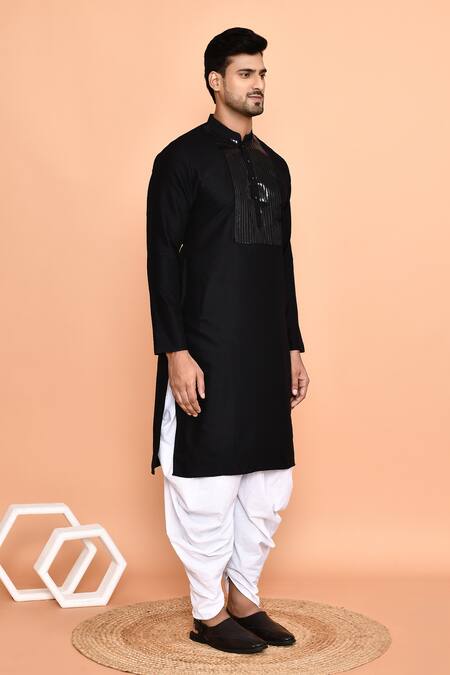 Buy_Arihant Rai Sinha_Black Silk, Cotton Embroidery Geometric Kurta With Patiyala