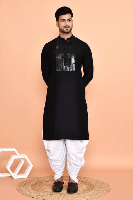 Shop_Arihant Rai Sinha_Black Silk, Cotton Embroidery Geometric Kurta With Patiyala