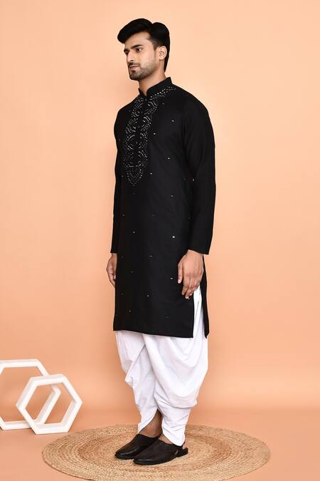 Arihant Rai Sinha_Black Silk, Cotton Embroidery, Mirrors Floral Kurta With Patiyala _Online_at_Aza_Fashions