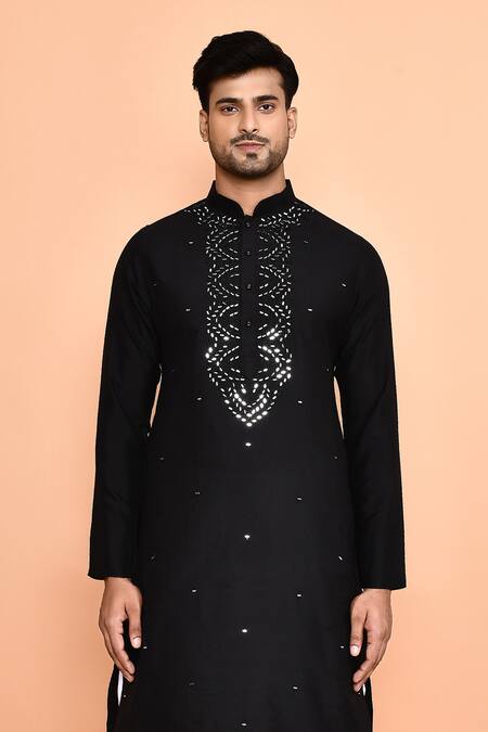 Buy Arihant Rai Sinha Black Silk, Cotton Embroidery, Mirrors Floral Kurta With Patiyala Online at Aza Fashions Buy_Arihant Rai Sinha_Black Silk, Cotton Embroidery, Mirrors Floral Kurta With Patiyala _Online_at_Aza_Fashions