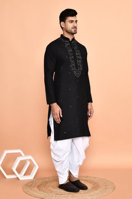 Buy_Arihant Rai Sinha_Black Silk, Cotton Embroidery, Mirrors Floral Kurta With Patiyala 