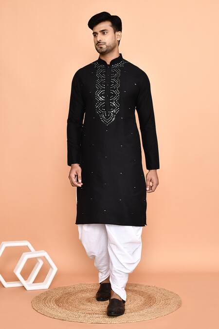 Shop_Arihant Rai Sinha_Black Silk, Cotton Embroidery, Mirrors Floral Kurta With Patiyala 