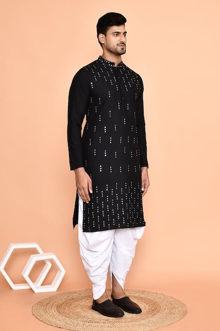 Buy_Arihant Rai Sinha_Black Silk, Cotton Mirrors Linear Embroidered Kurta With Patiyala 