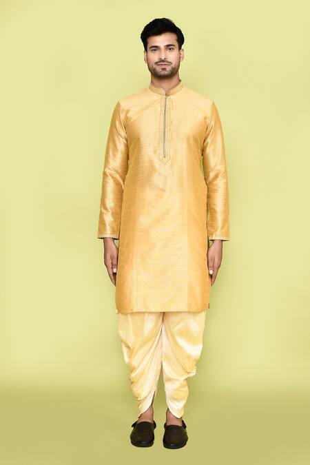 Shop_Arihant Rai Sinha_Beige Silk Embroidery, Stones Kurta With Patiyala _Online_at_Aza_Fashions