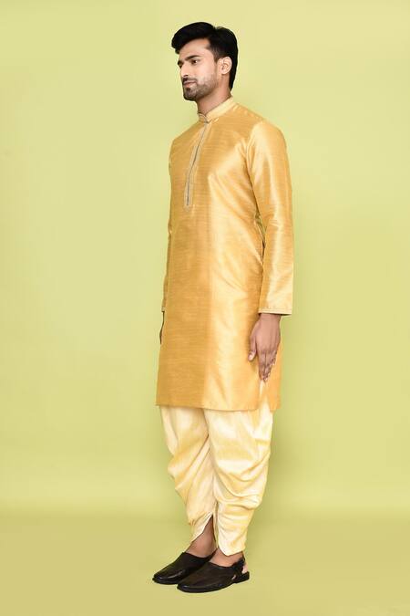 Arihant Rai Sinha_Beige Silk Embroidery, Stones Kurta With Patiyala _at_Aza_Fashions
