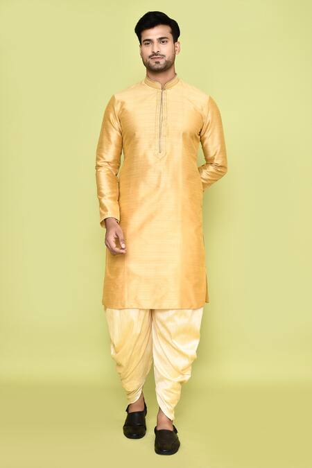 Shop_Arihant Rai Sinha_Beige Silk Embroidery, Stones Kurta With Patiyala 