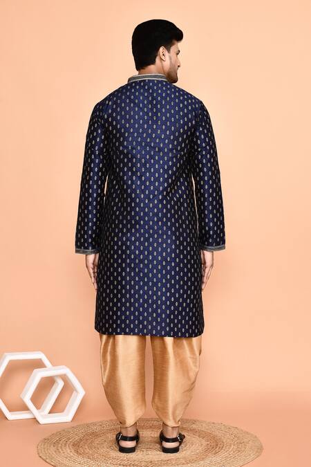 Arihant Rai Sinha_Blue Denim Embroidery Straight Kurta With Patiyala _Online_at_Aza_Fashions