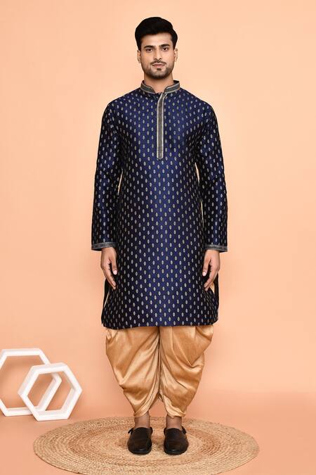 Buy_Arihant Rai Sinha_Blue Denim Embroidery Straight Kurta With Patiyala _Online_at_Aza_Fashions