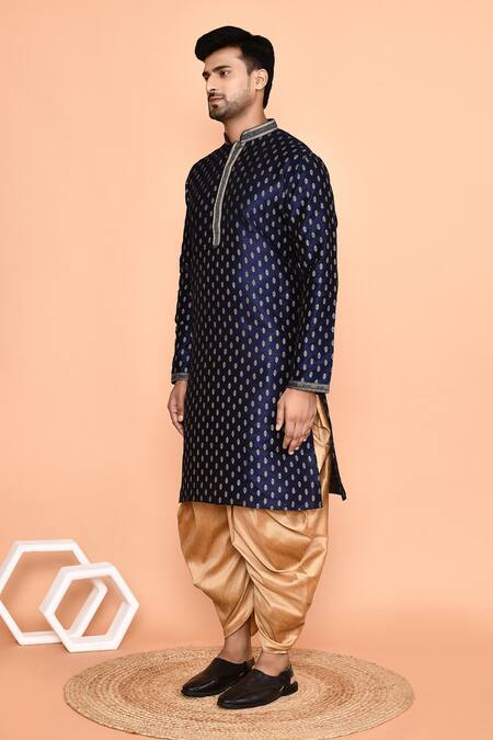 Shop_Arihant Rai Sinha_Blue Denim Embroidery Straight Kurta With Patiyala _Online_at_Aza_Fashions