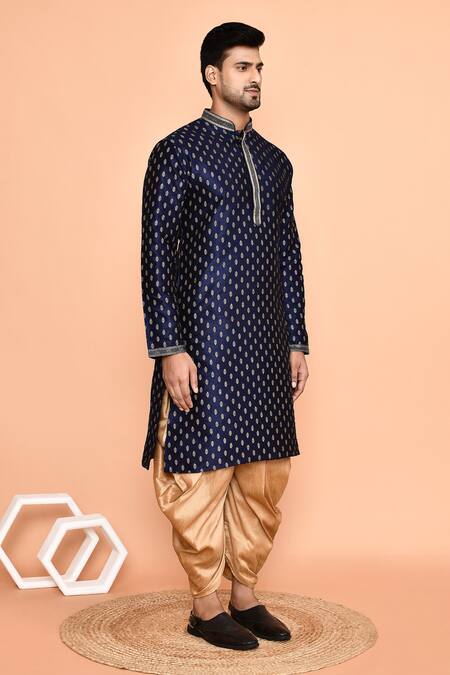 Arihant Rai Sinha_Blue Denim Embroidery Straight Kurta With Patiyala _at_Aza_Fashions