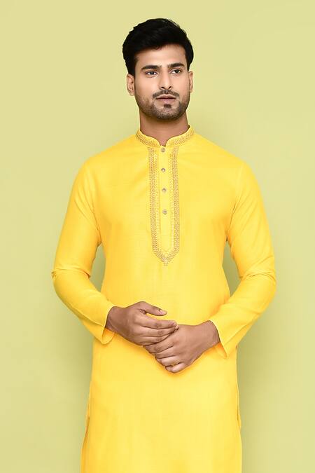 Buy_Arihant Rai Sinha_Yellow Cotton, Silk Stones, Embroidery Kurta With Patiyala 