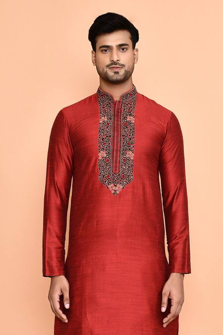 Buy_Arihant Rai Sinha_Maroon Silk Embroidery Floral Thread Kurta With Patiyala _Online_at_Aza_Fashions