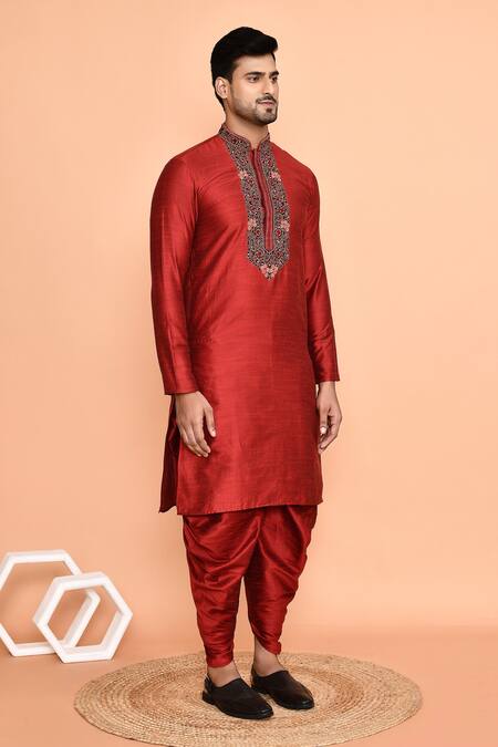 Buy_Arihant Rai Sinha_Maroon Silk Embroidery Floral Thread Kurta With Patiyala 