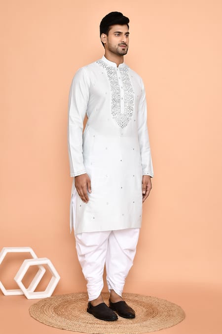 Arihant Rai Sinha_Grey Silk, Cotton Embroidery Solid Thread Kurta With Patiyala _at_Aza_Fashions