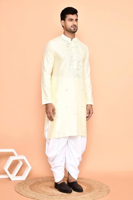 Arihant Rai Sinha Yellow Silk, Pashmina Mirrors, Embroidery Geometric Work Kurta With Patiyala at Aza Fashions Arihant Rai Sinha_Yellow Silk, Pashmina Mirrors, Embroidery Geometric Work Kurta With Patiyala _at_Aza_Fashions