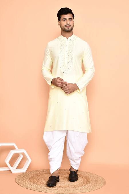 Buy Arihant Rai Sinha Yellow Silk, Pashmina Mirrors, Embroidery Geometric Work Kurta With Patiyala Buy_Arihant Rai Sinha_Yellow Silk, Pashmina Mirrors, Embroidery Geometric Work Kurta With Patiyala