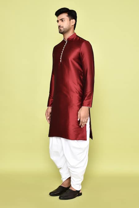 Arihant Rai Sinha_Maroon Silk, Pashmina Solid Straight Kurta With Patiyala _at_Aza_Fashions